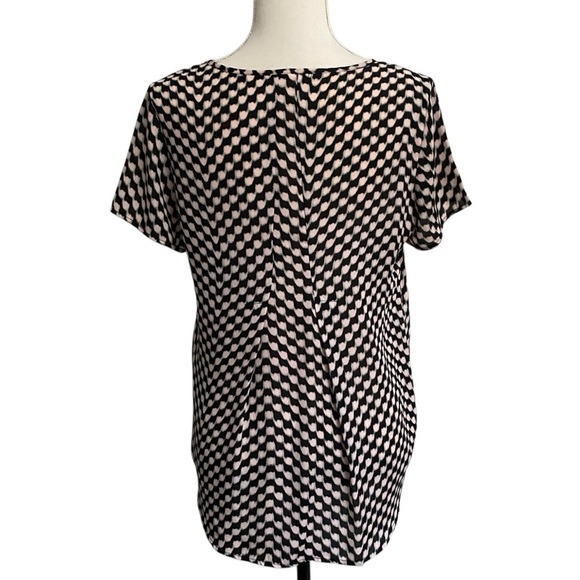 Pleione Black Pink Geometric Print High-Low Blouse Small Scoop Neck - Picture 9 of 12